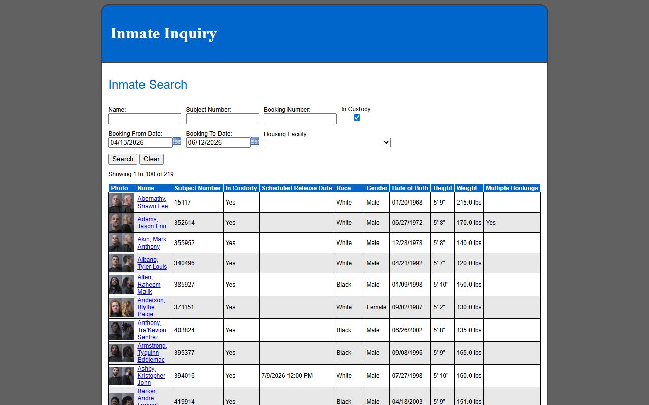 Madison County inmate population roster search fields