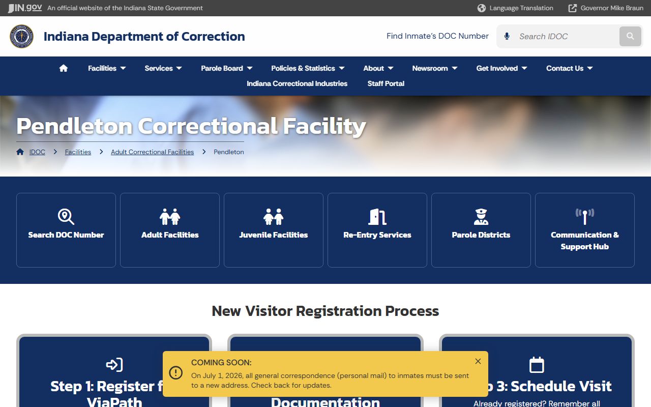 Official IDOC Pendleton Correctional Facility page