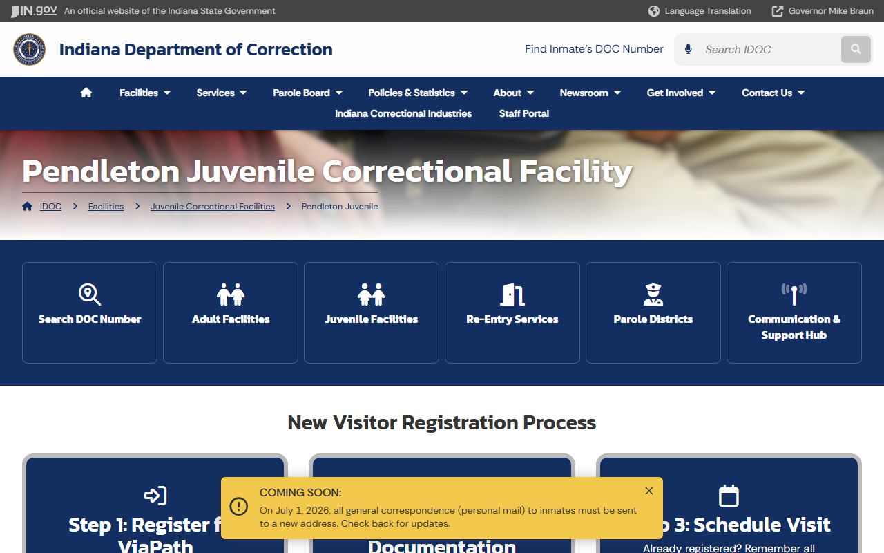 Official IDOC Pendleton Juvenile Correctional Facility page